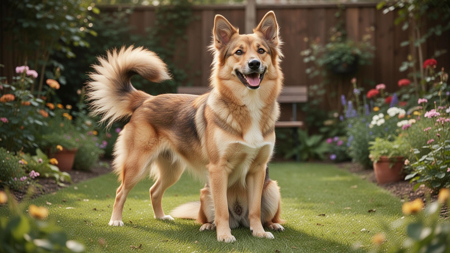 Healthy, well-cared-for dog in outdoor setting showing signs of good health