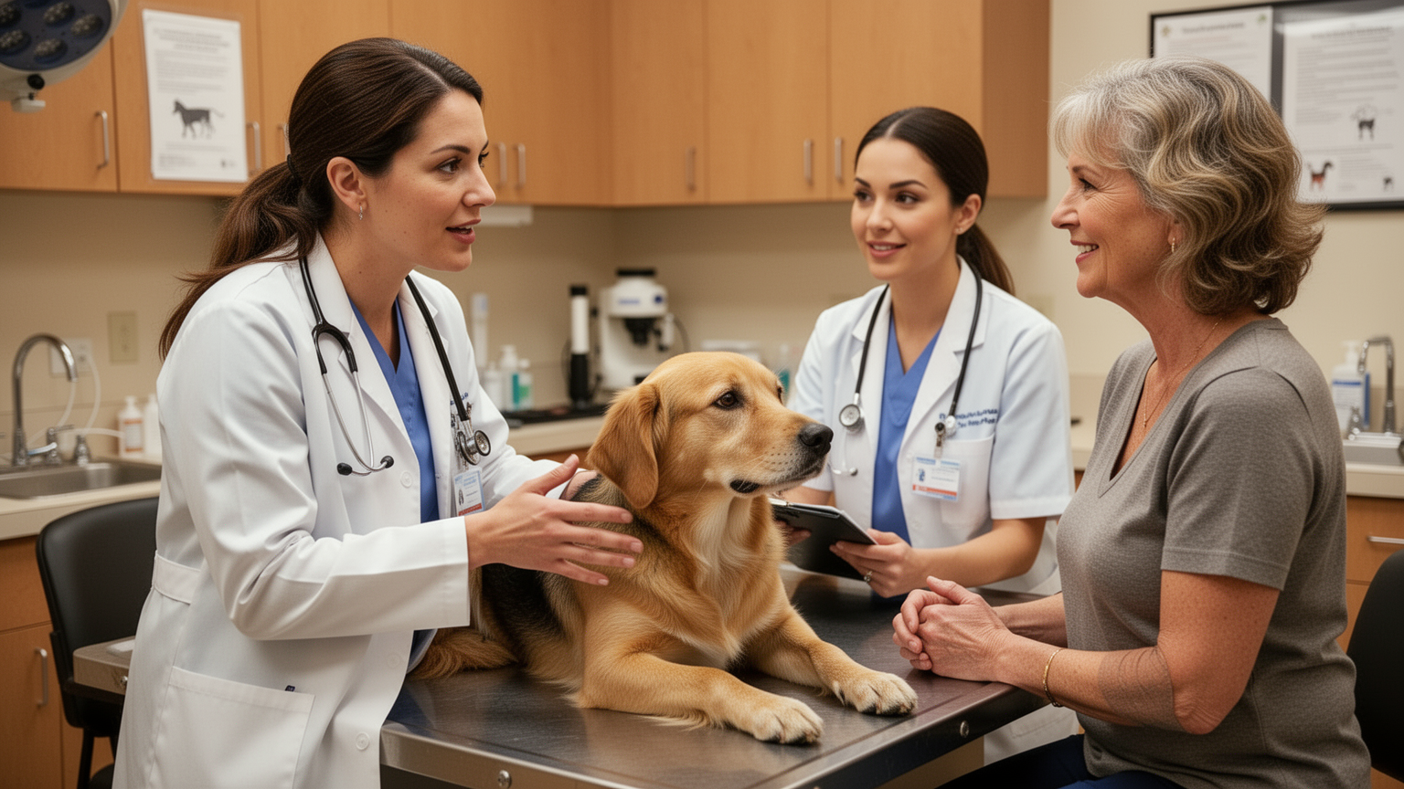 A veterinarian consulting with a dog owner about neutering options