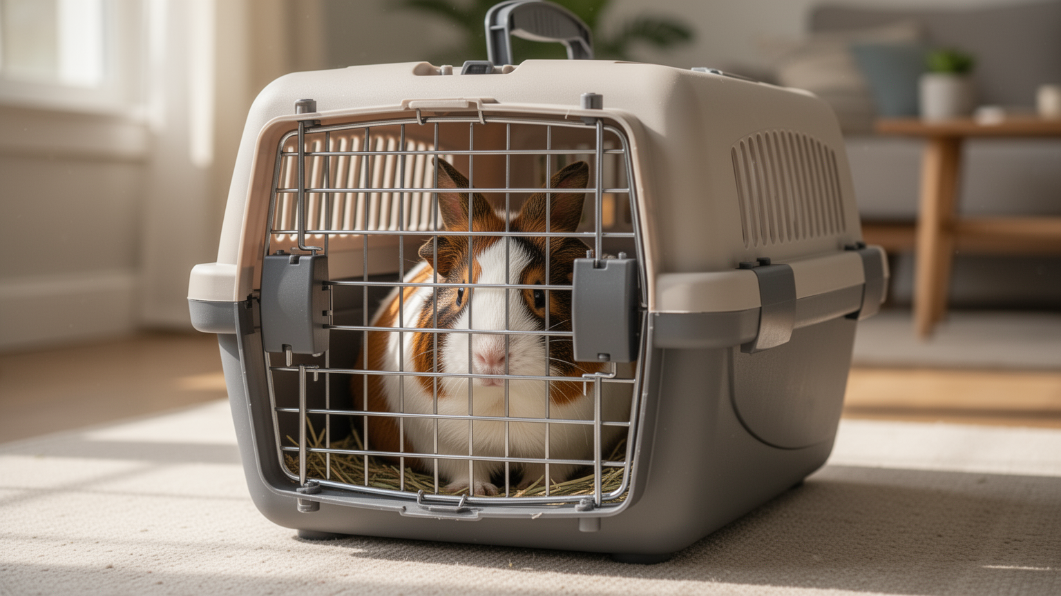 Small exotic pet secured in a well-ventilated carrier ready for veterinary appointment