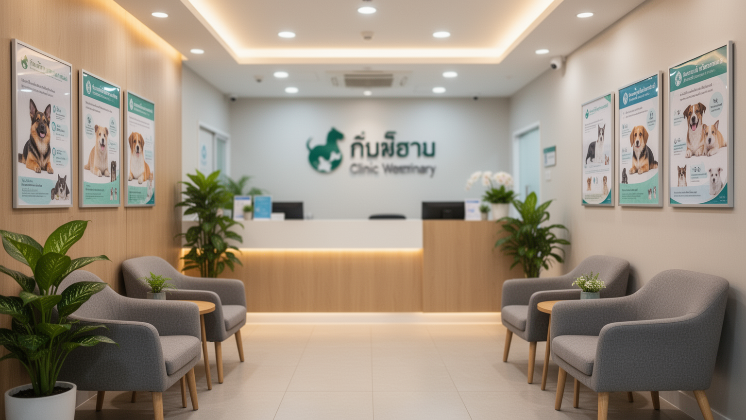 A modern Thai veterinary clinic reception area.